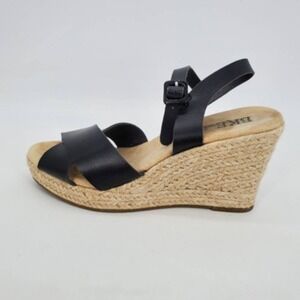 BKE Sole Shoes Womens Black 8.5 Ankle Strap Espadrilles Sandals Wedge Bucke 8.5